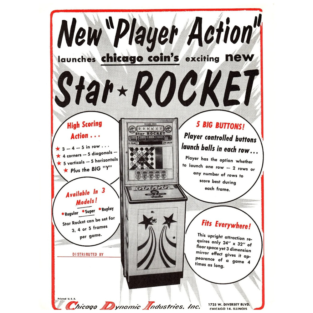 1950s Chicago Coin Star Rocket Arcade Game Flyer Vintage Ephemera